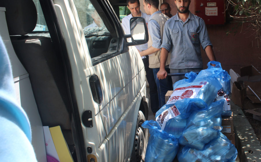 Pharmaceuticals arriving at a local hospital in Gaza.