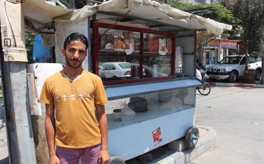 Ahmed with his cart in Gaza.