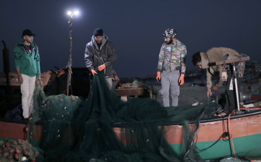Fishermen ringing in nets